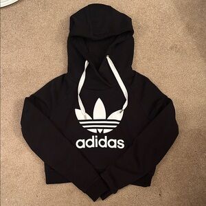 Adidas Black Cropped Hoodie with White Trefoil